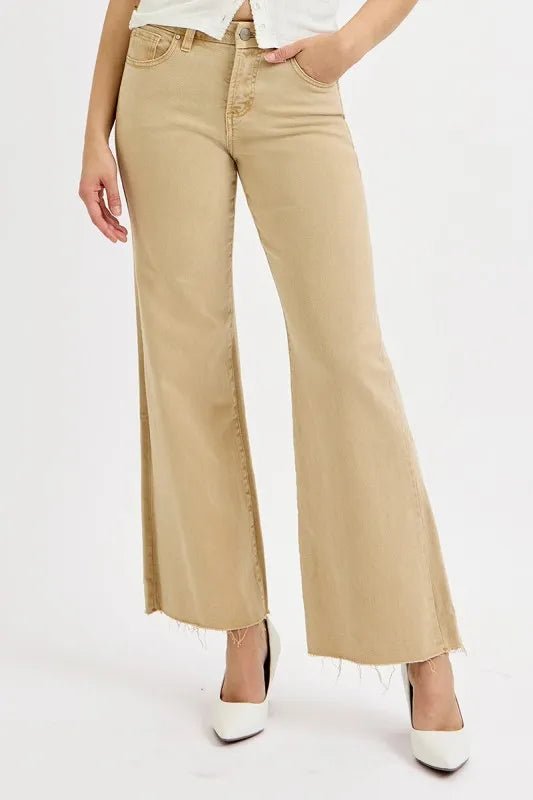 RISEN Plus Size Full Length Raw Hem Wide Leg Jeans - AMVIM