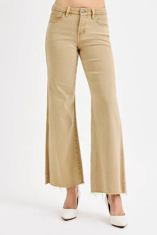 RISEN Plus Size Full Length Raw Hem Wide Leg Jeans - AMVIM