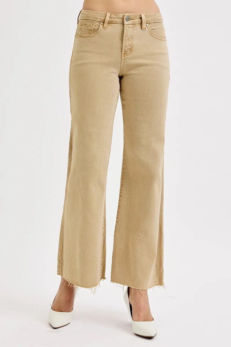 RISEN Plus Size Full Length Raw Hem Wide Leg Jeans - AMVIM