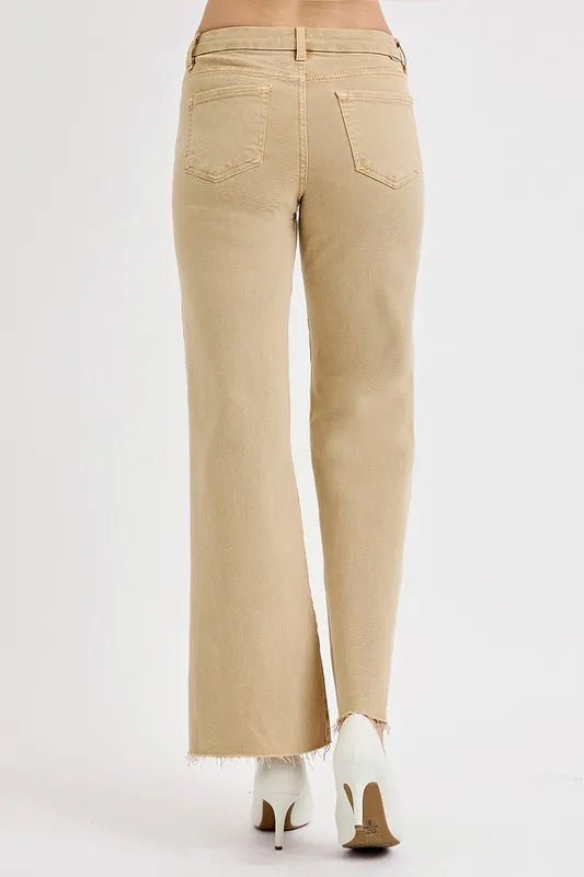 RISEN Plus Size Full Length Raw Hem Wide Leg Jeans - AMVIM