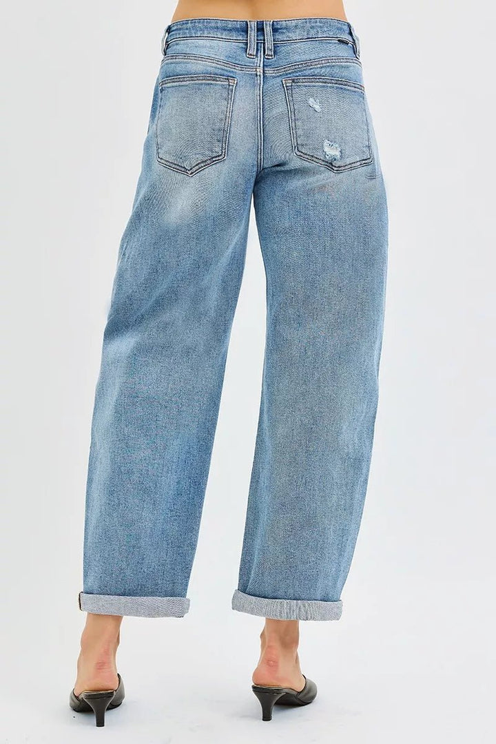 RISEN Plus Size Full Length Slouchy Cuffed Barrel Jeans - AMVIM