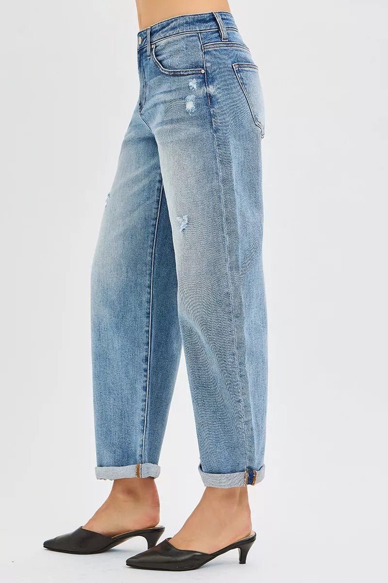 RISEN Plus Size Full Length Slouchy Cuffed Barrel Jeans - AMVIM
