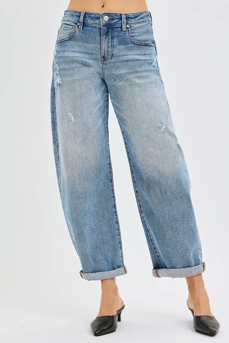 RISEN Plus Size Full Length Slouchy Cuffed Barrel Jeans - AMVIM