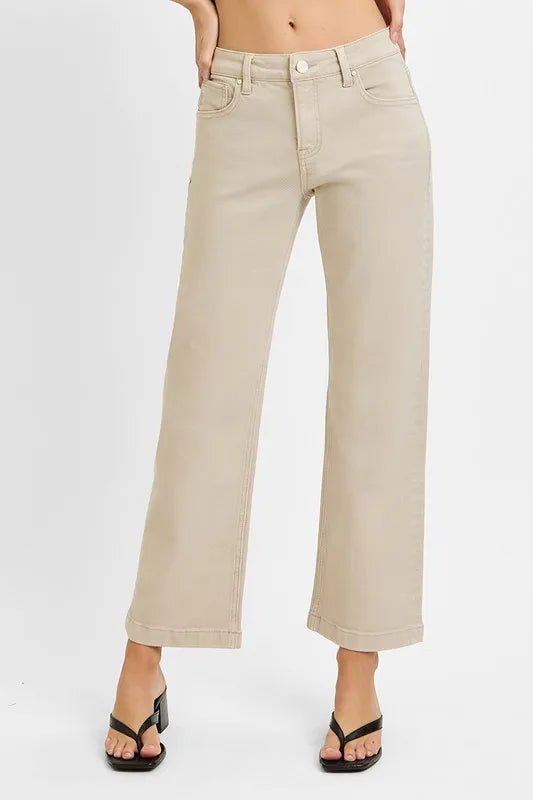 RISEN Plus Size Full Length Tummy Control Mid Rise Straight Ankle Jeans - AMVIM