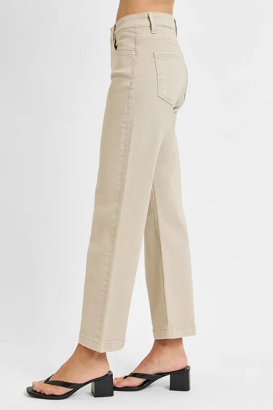 RISEN Plus Size Full Length Tummy Control Mid Rise Straight Ankle Jeans - AMVIM