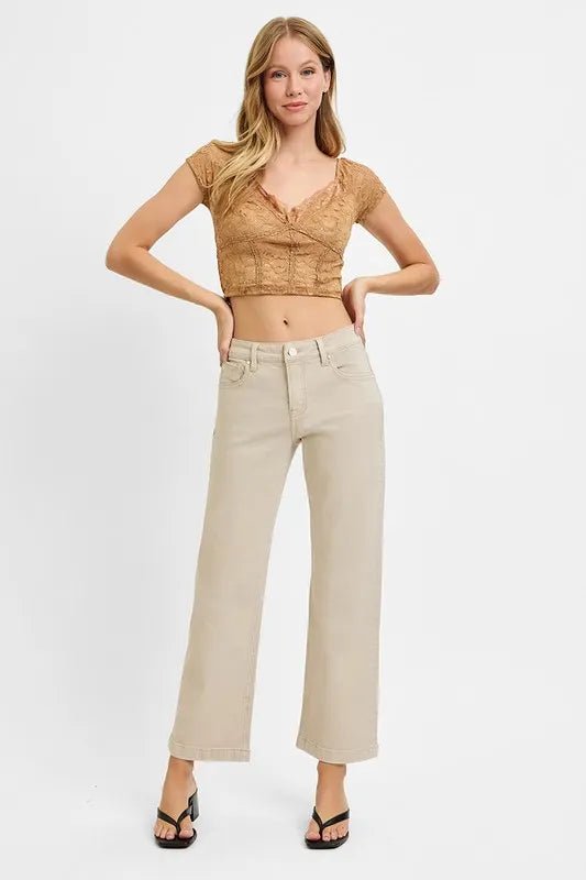 RISEN Plus Size Full Length Tummy Control Mid Rise Straight Ankle Jeans - AMVIM