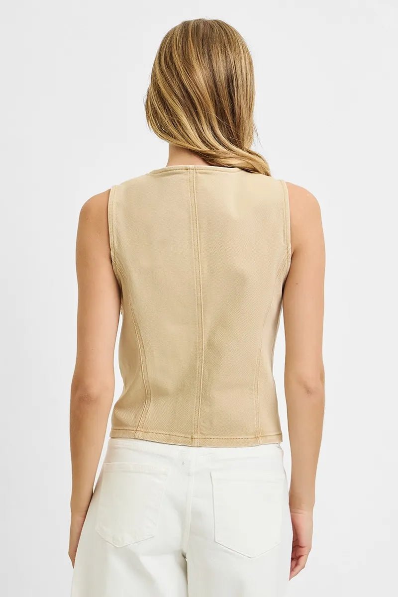 RISEN Plus Size Full Length V Neck Button Down Vest - AMVIM