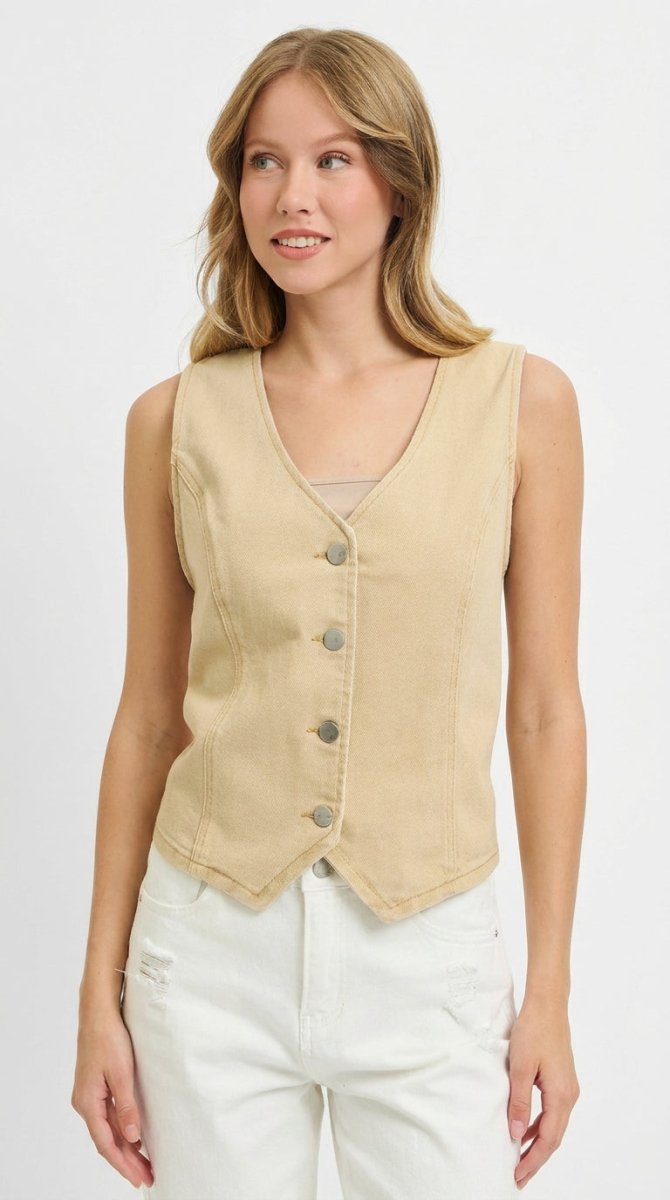 RISEN Plus Size Full Length V Neck Button Down Vest - AMVIM