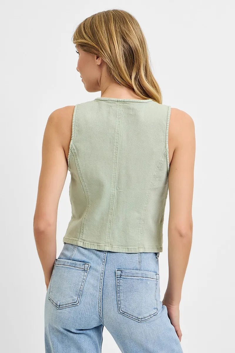 RISEN Plus Size Full Length V Neck Button Down Vest - AMVIM