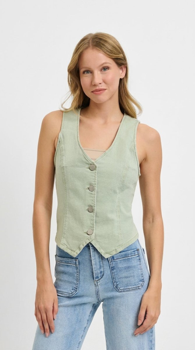 RISEN Plus Size Full Length V Neck Button Down Vest - AMVIM
