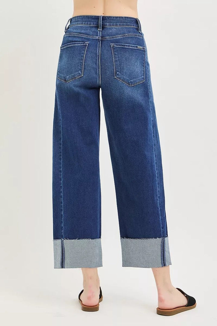 RISEN Plus Size Full Size Slouchy Crop Barrel Cuffed Jeans - AMVIM
