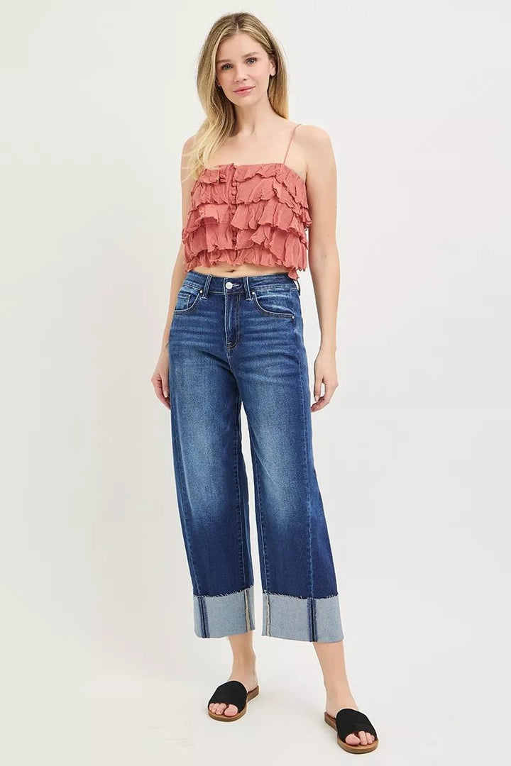 RISEN Plus Size Full Size Slouchy Crop Barrel Cuffed Jeans - AMVIM