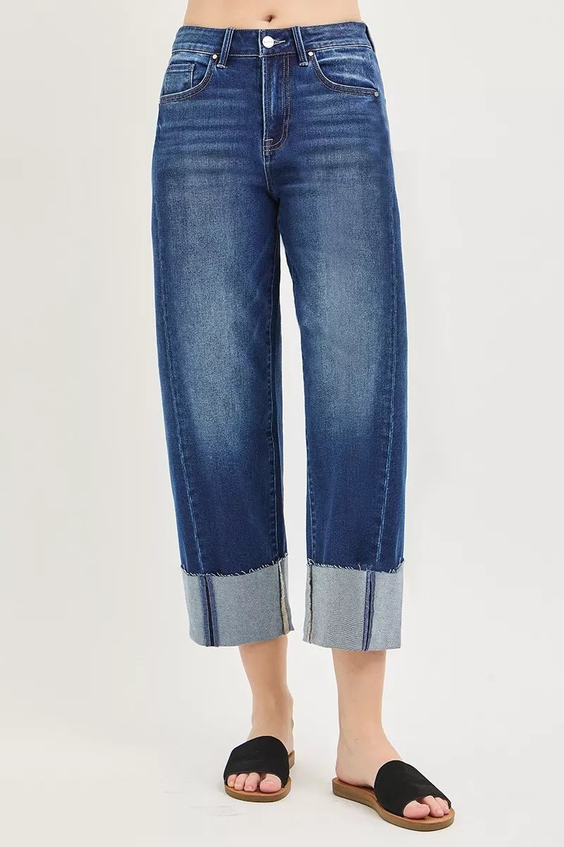 RISEN Plus Size Full Size Slouchy Crop Barrel Cuffed Jeans - AMVIM