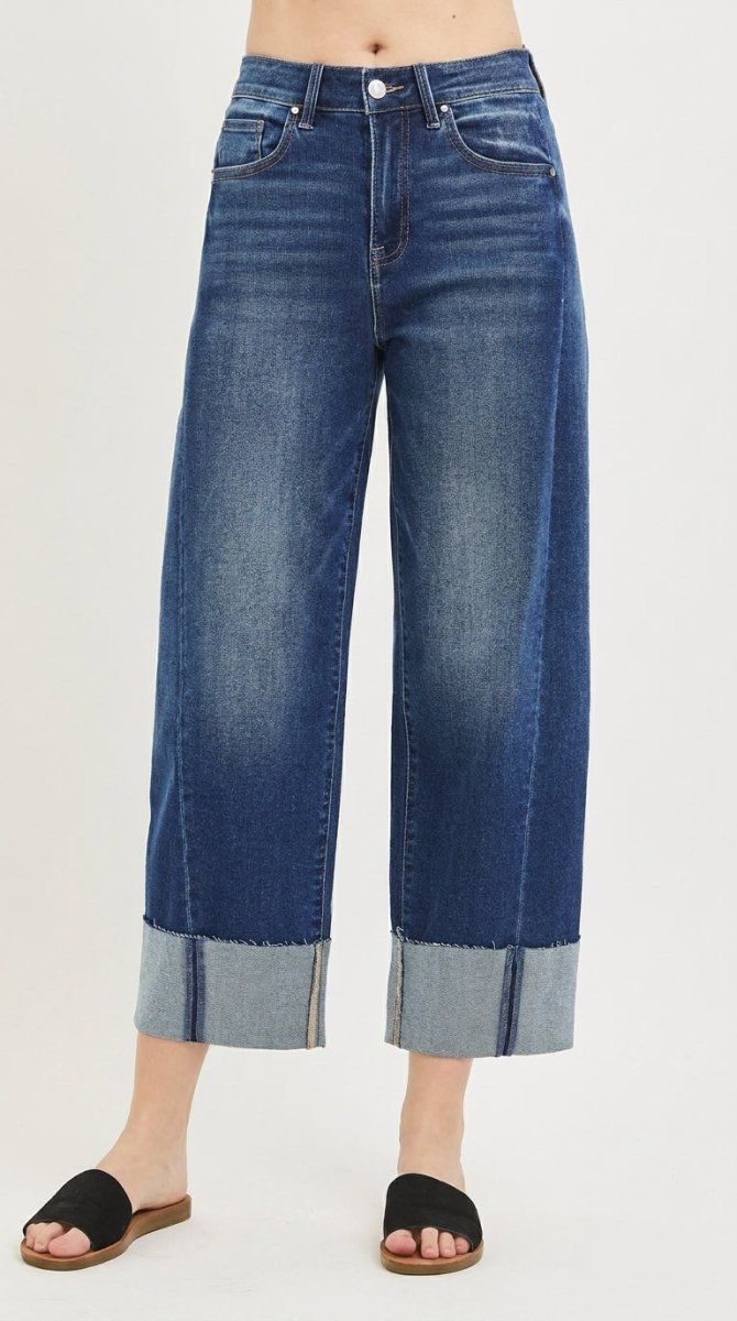 RISEN Plus Size Full Size Slouchy Crop Barrel Cuffed Jeans - AMVIM