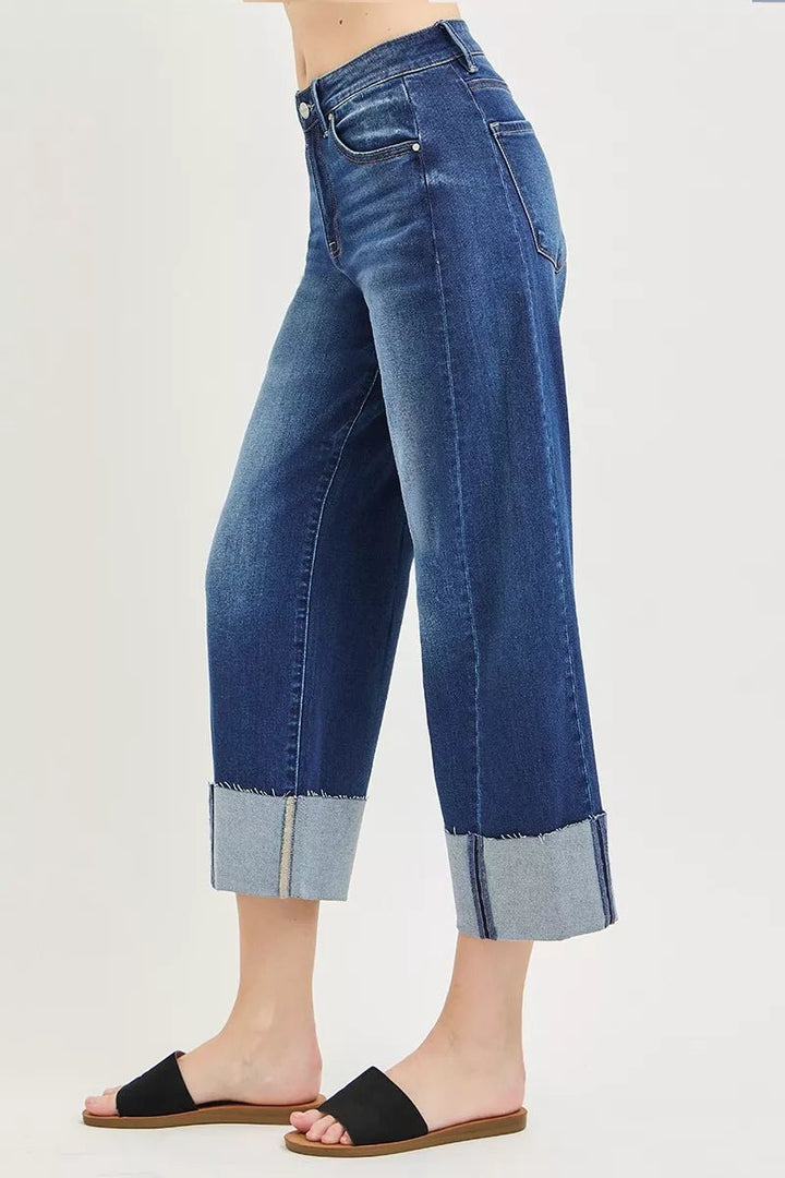 RISEN Plus Size Full Size Slouchy Crop Barrel Cuffed Jeans - AMVIM