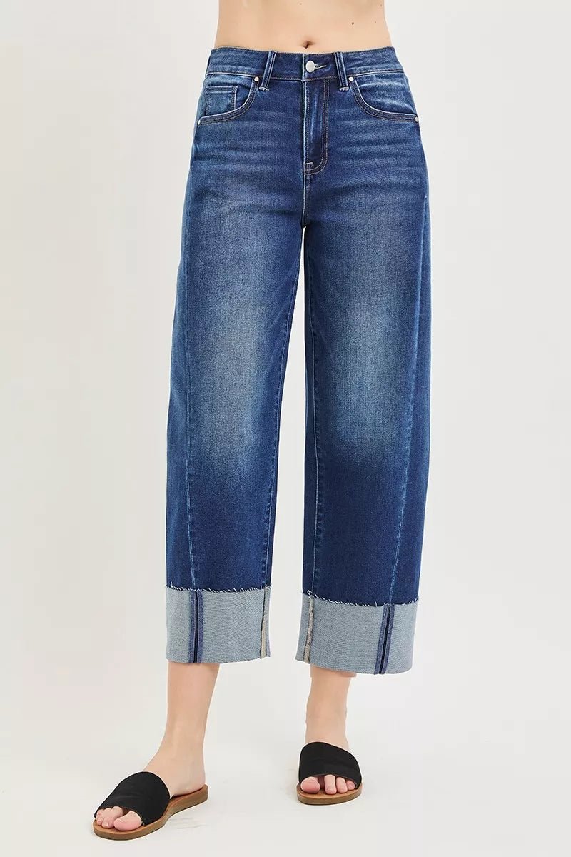 RISEN Plus Size Full Size Slouchy Crop Barrel Cuffed Jeans - AMVIM