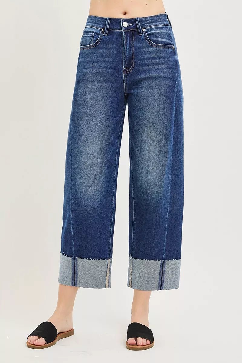 RISEN Plus Size Full Size Slouchy Crop Barrel Cuffed Jeans - AMVIM