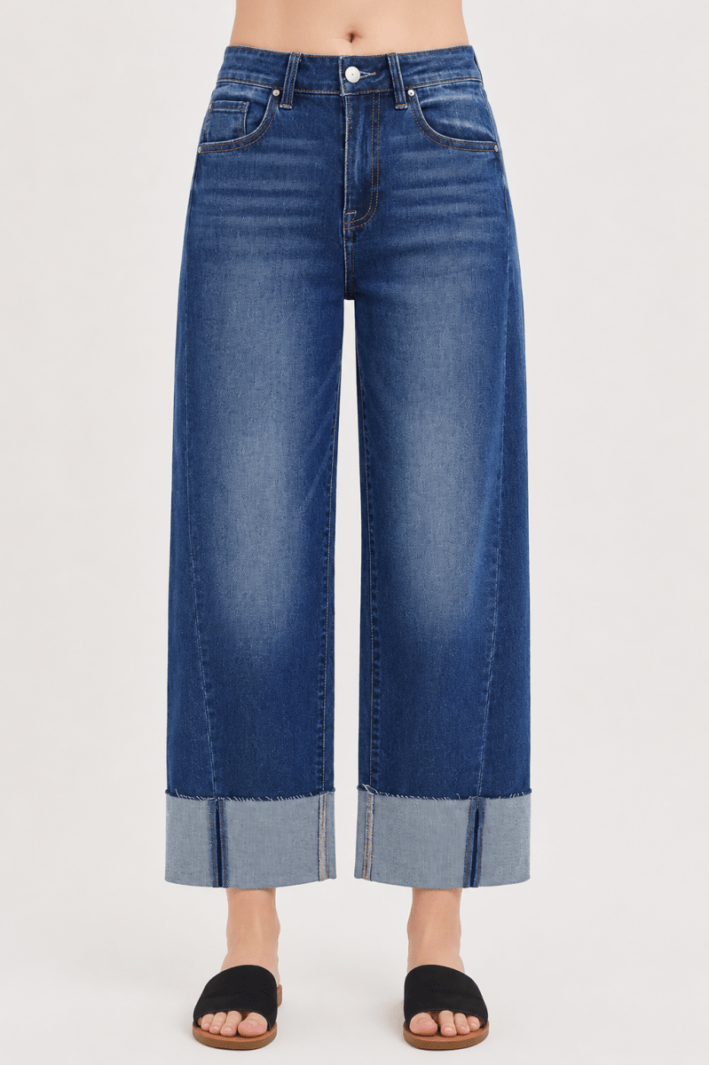 RISEN Plus Size Full Size Slouchy Crop Barrel Cuffed Jeans - AMVIM