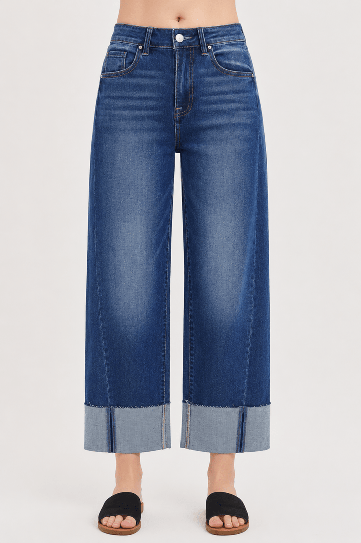 RISEN Plus Size Full Size Slouchy Crop Barrel Cuffed Jeans - AMVIM
