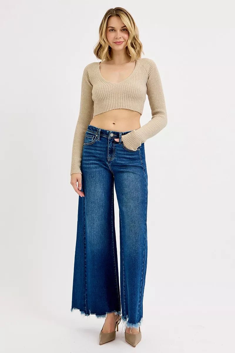 RISEN Plus Size High Rise Ankle Wide Leg Jeans - AMVIM