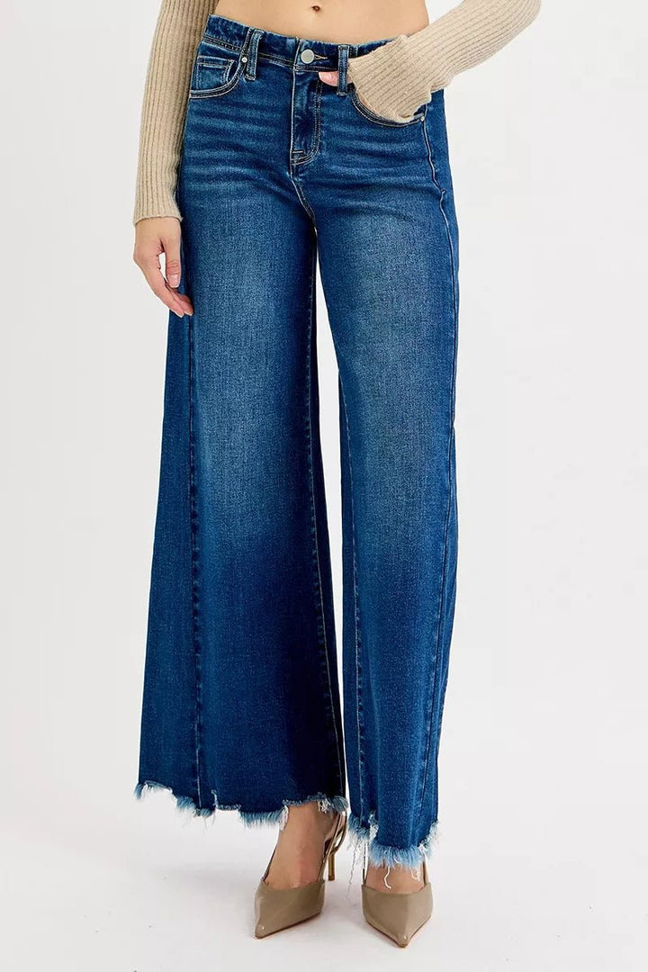 RISEN Plus Size High Rise Ankle Wide Leg Jeans - AMVIM