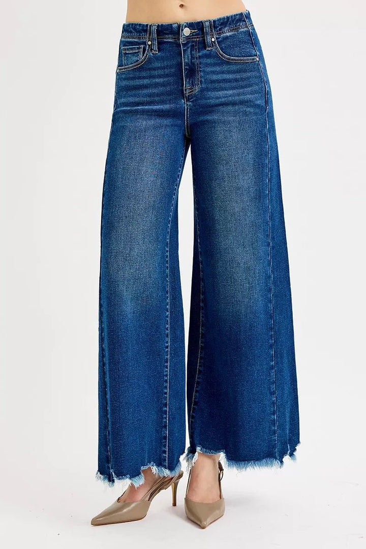 RISEN Plus Size High Rise Ankle Wide Leg Jeans - AMVIM