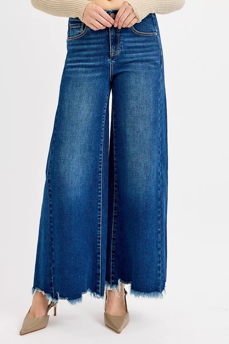 RISEN Plus Size High Rise Ankle Wide Leg Jeans - AMVIM