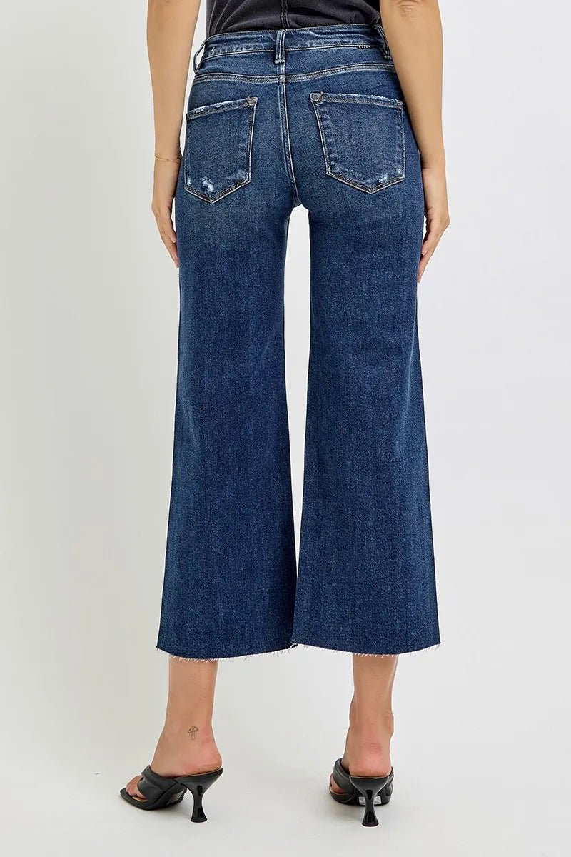 RISEN Plus Size High Rise Crop Wide Button Up Jeans - AMVIM