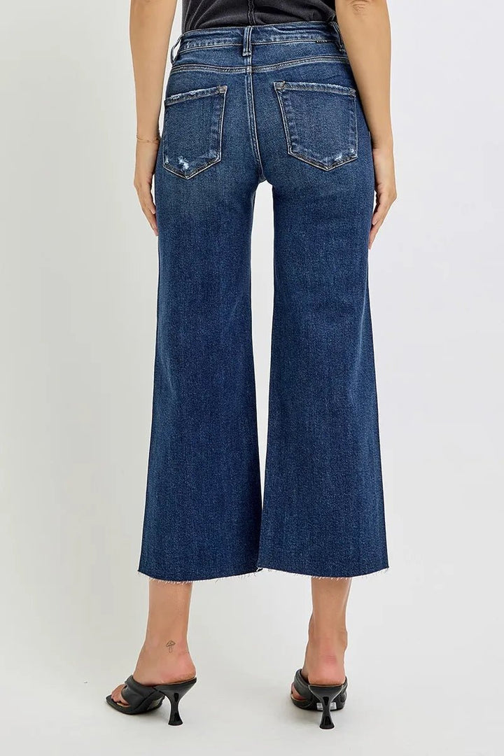 RISEN Plus Size High Rise Crop Wide Button Up Jeans - AMVIM
