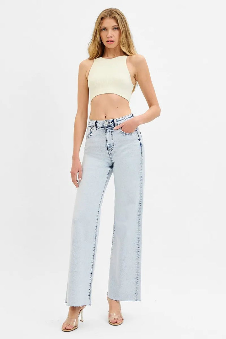 RISEN Plus Size High Rise Wide Leg Jeans - AMVIM