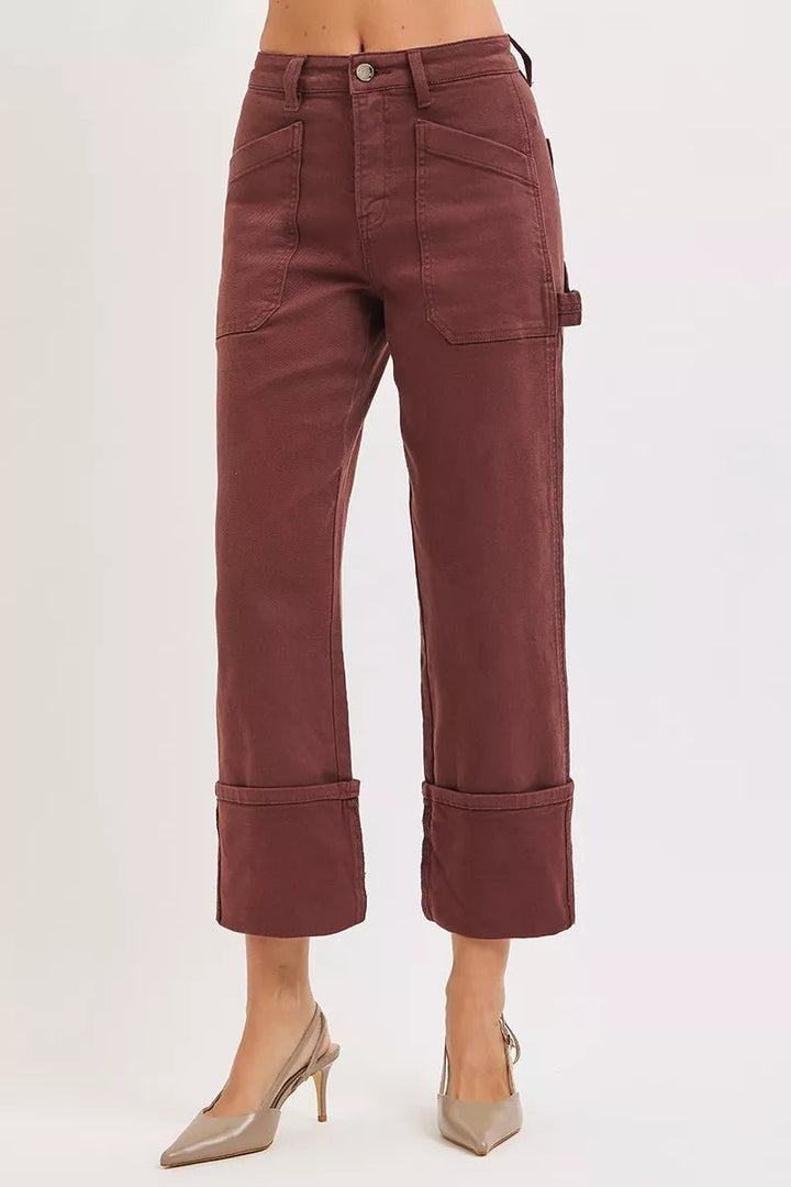 RISEN Plus Size High Rise Wide Straight Cuffed Jeans - AMVIM