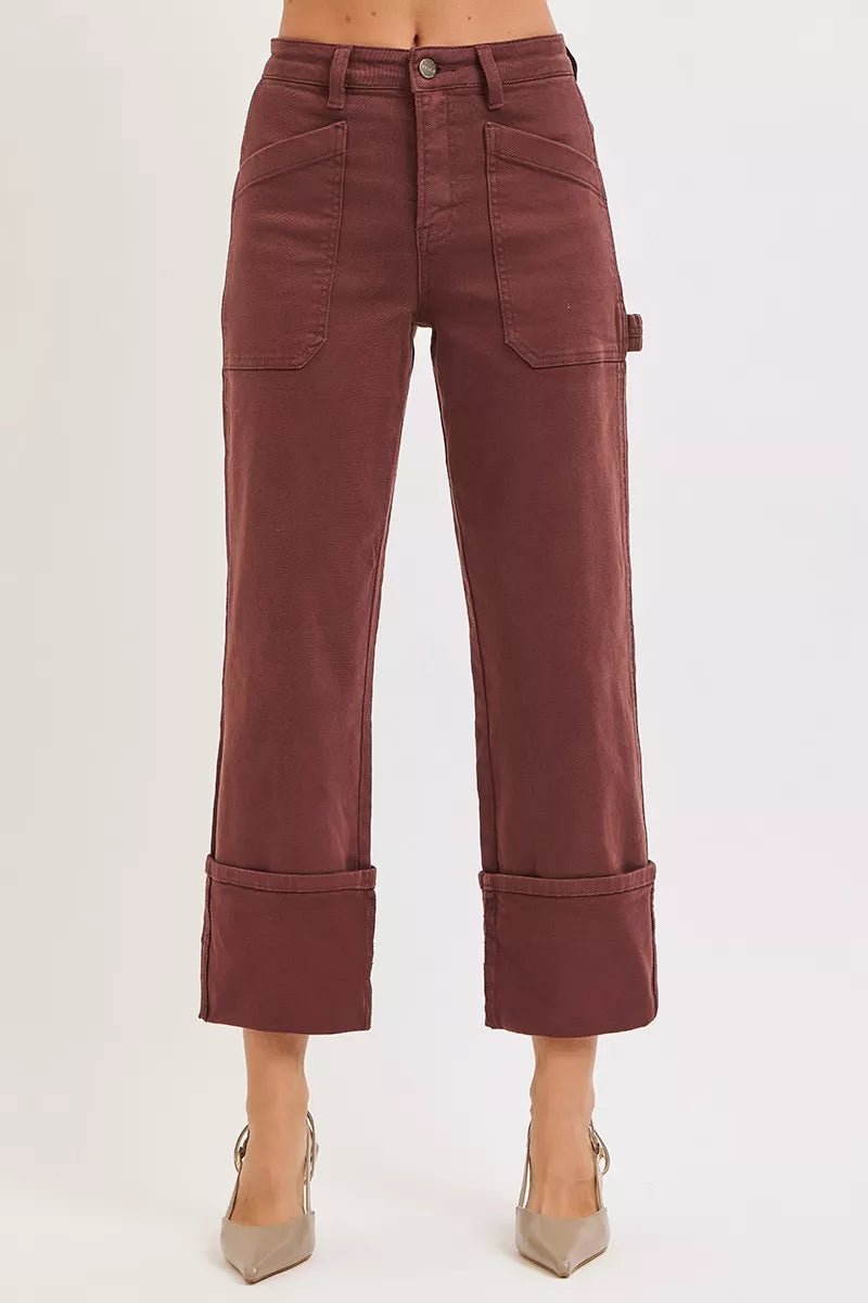 RISEN Plus Size High Rise Wide Straight Cuffed Jeans - AMVIM