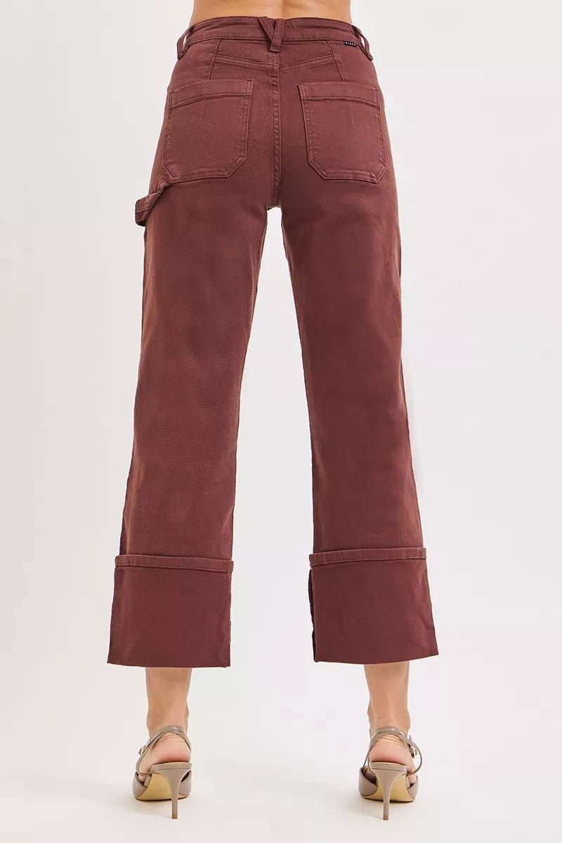 RISEN Plus Size High Rise Wide Straight Cuffed Jeans - AMVIM