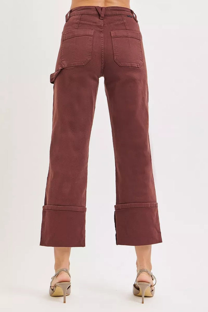 RISEN Plus Size High Rise Wide Straight Cuffed Jeans - AMVIM