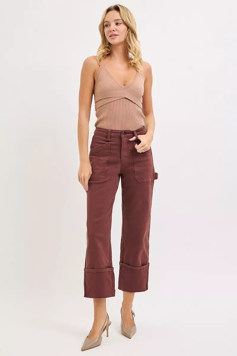 RISEN Plus Size High Rise Wide Straight Cuffed Jeans - AMVIM