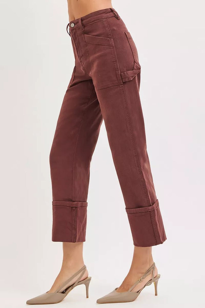 RISEN Plus Size High Rise Wide Straight Cuffed Jeans - AMVIM