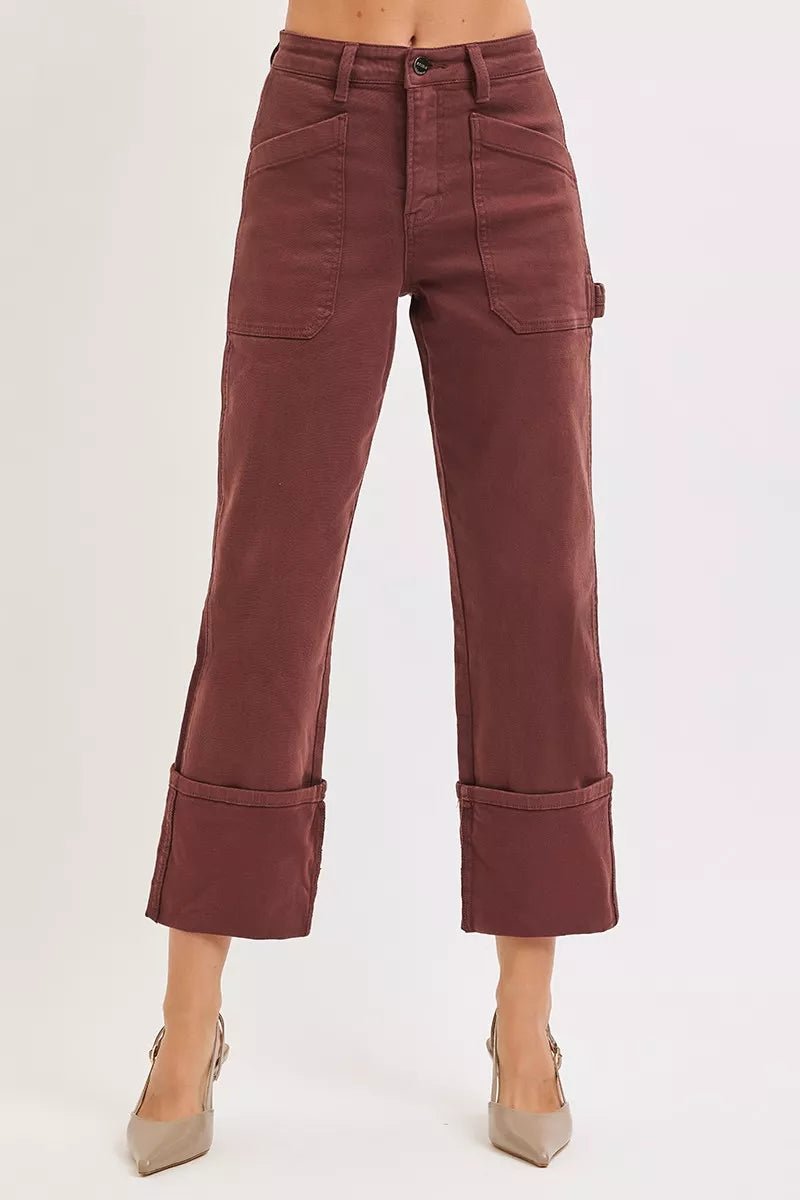 RISEN Plus Size High Rise Wide Straight Cuffed Jeans - AMVIM