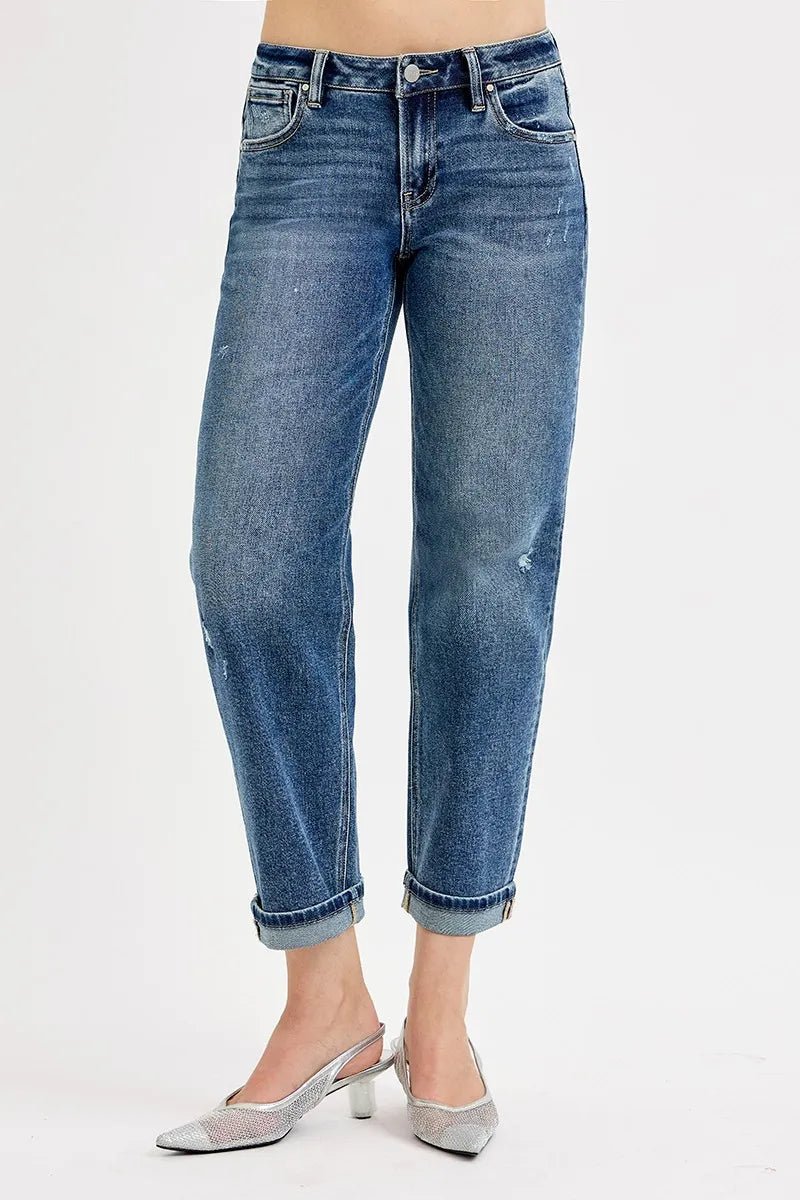 RISEN Plus Size Low Rise Crop Boyfriend Jeans - AMVIM