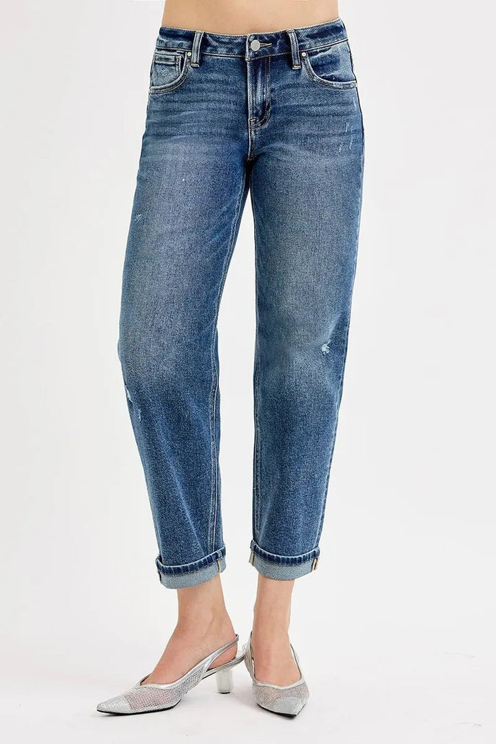 RISEN Plus Size Low Rise Crop Boyfriend Jeans - AMVIM