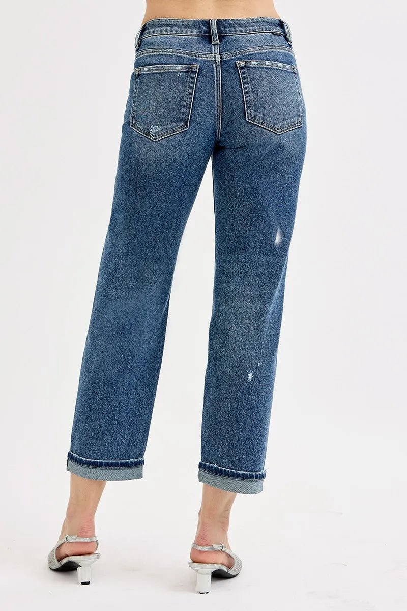 RISEN Plus Size Low Rise Crop Boyfriend Jeans - AMVIM