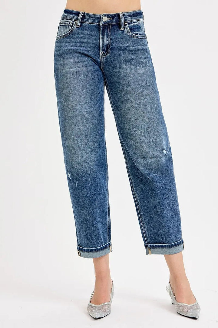 RISEN Plus Size Low Rise Crop Boyfriend Jeans - AMVIM