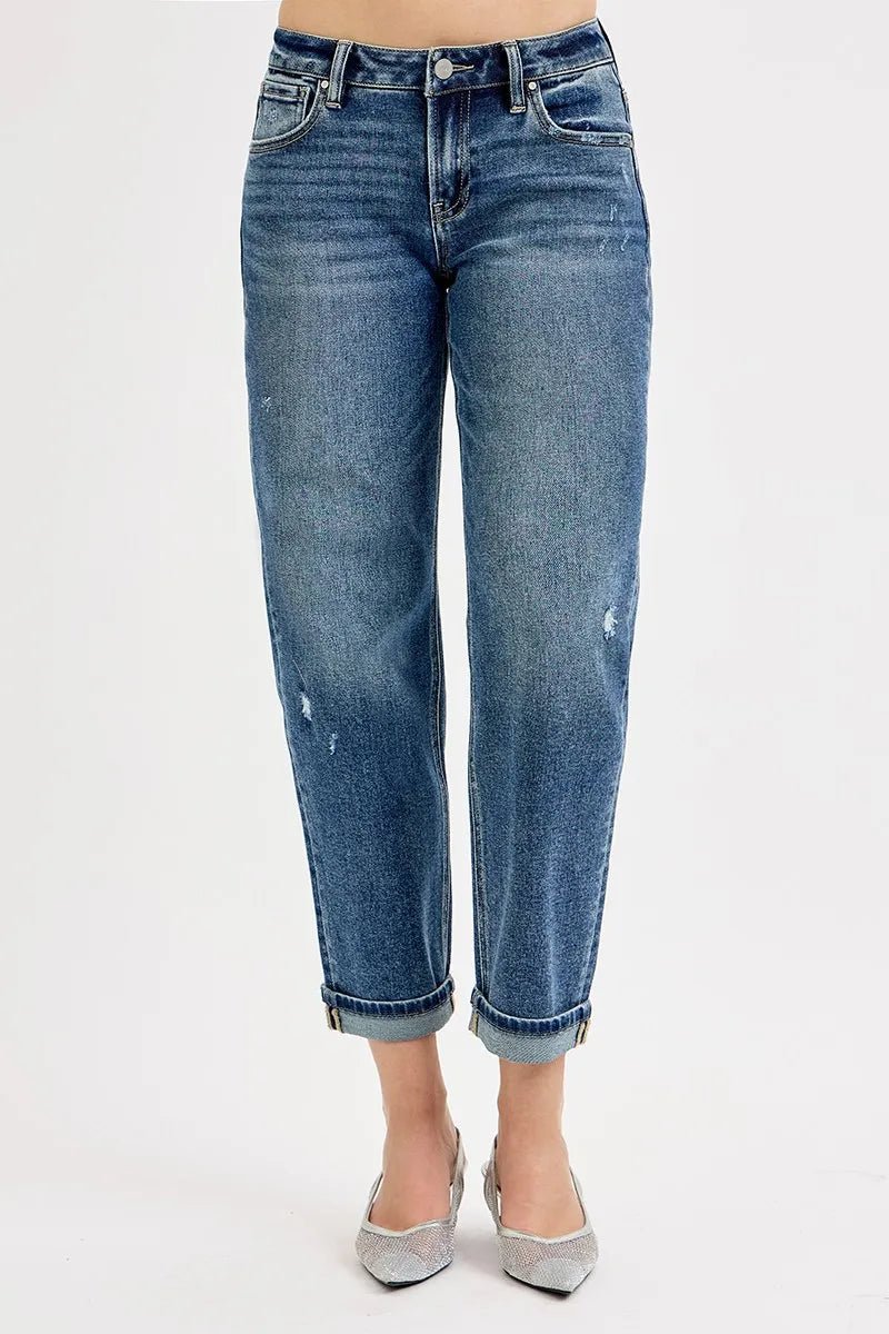 RISEN Plus Size Low Rise Crop Boyfriend Jeans - AMVIM
