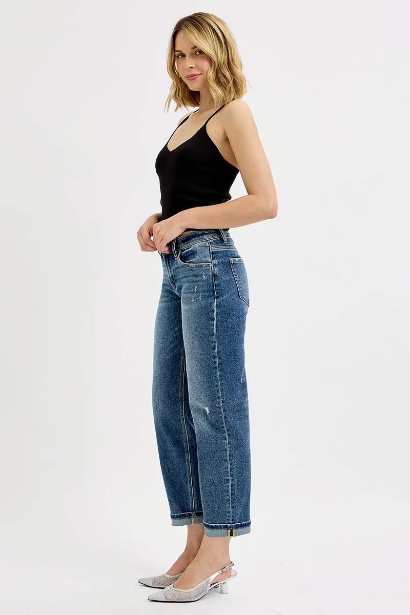 RISEN Plus Size Low Rise Crop Boyfriend Jeans - AMVIM