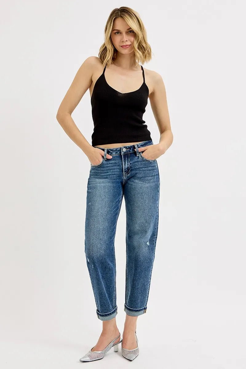 RISEN Plus Size Low Rise Crop Boyfriend Jeans - AMVIM