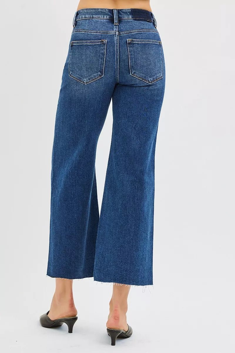 RISEN Plus Size Mid Rise Crop Wide Raw Hem Jeans - AMVIM