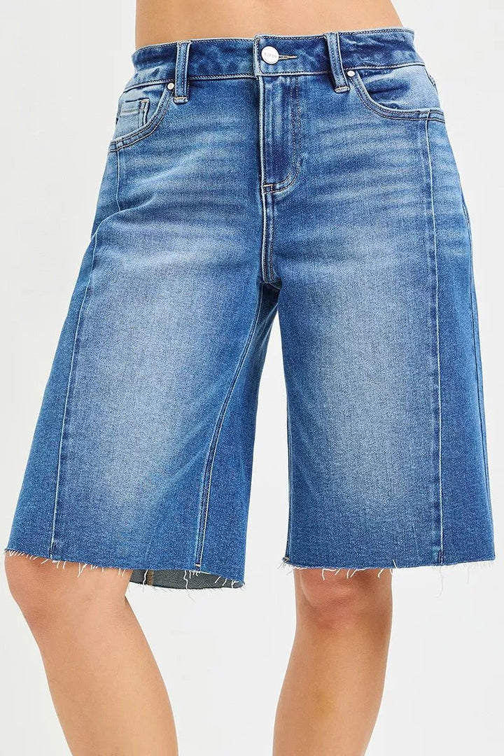 RISEN Raw Hem Slouchy Seamed Denim Shorts - AMVIM
