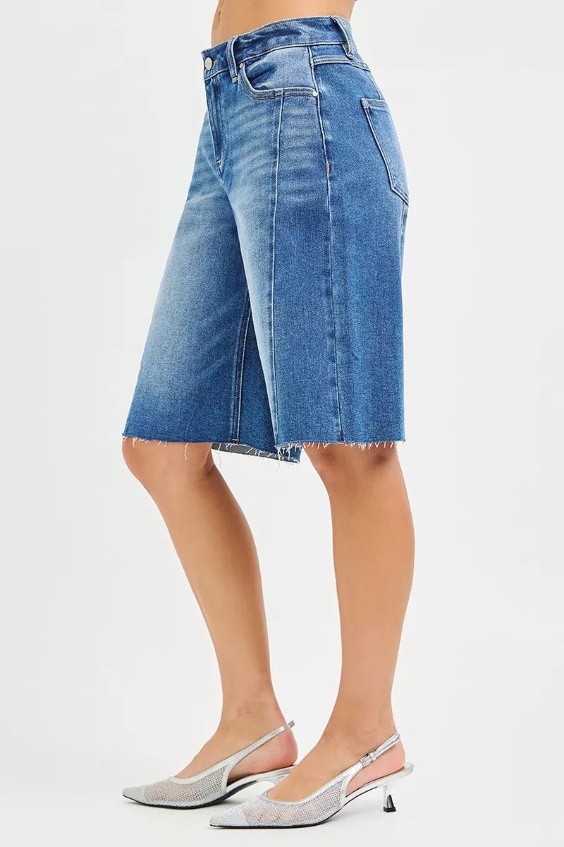 RISEN Raw Hem Slouchy Seamed Denim Shorts - AMVIM
