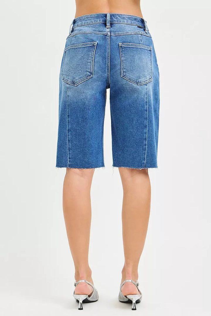 RISEN Raw Hem Slouchy Seamed Denim Shorts - AMVIM