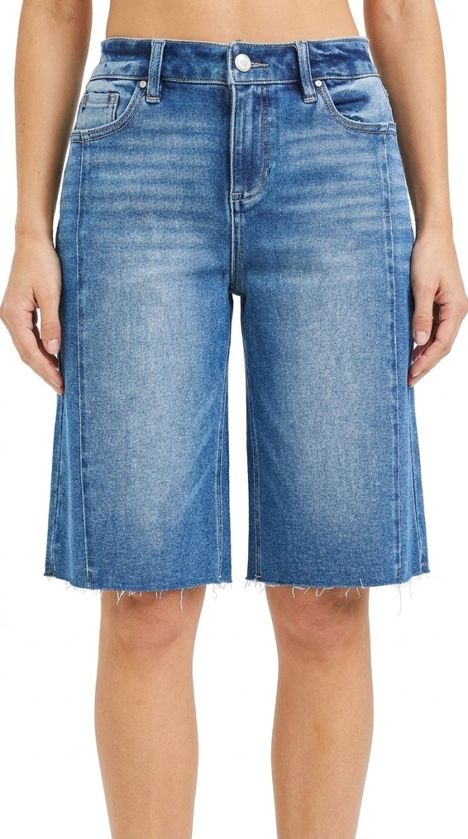 RISEN Raw Hem Slouchy Seamed Denim Shorts - AMVIM