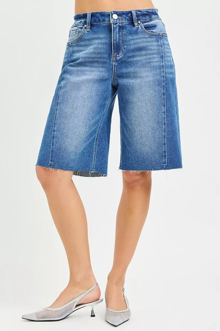 RISEN Raw Hem Slouchy Seamed Denim Shorts - AMVIM